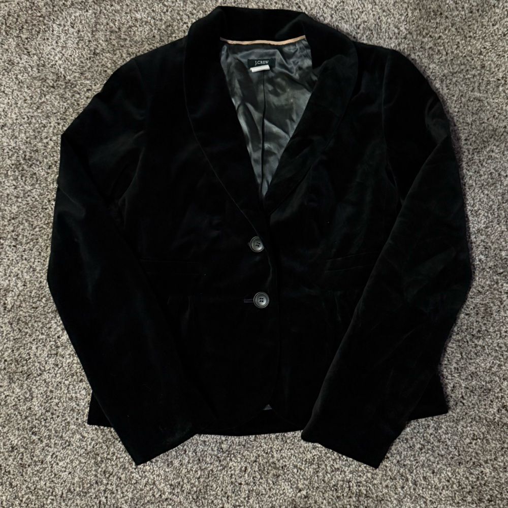 J. Crew Black Velvet Eden Blazer Lined Women Size 0 Pleated Preppy Small XS